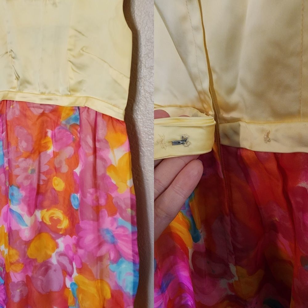 Vintage yellow Pink handmade long floral bright dress - Picture 6 of 8